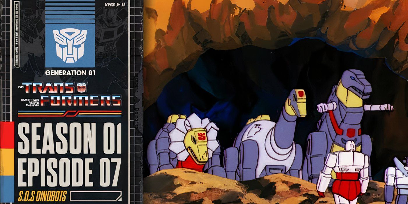 dinobots appear from a cave in the transformers season 1 episode 7 sos dinobots