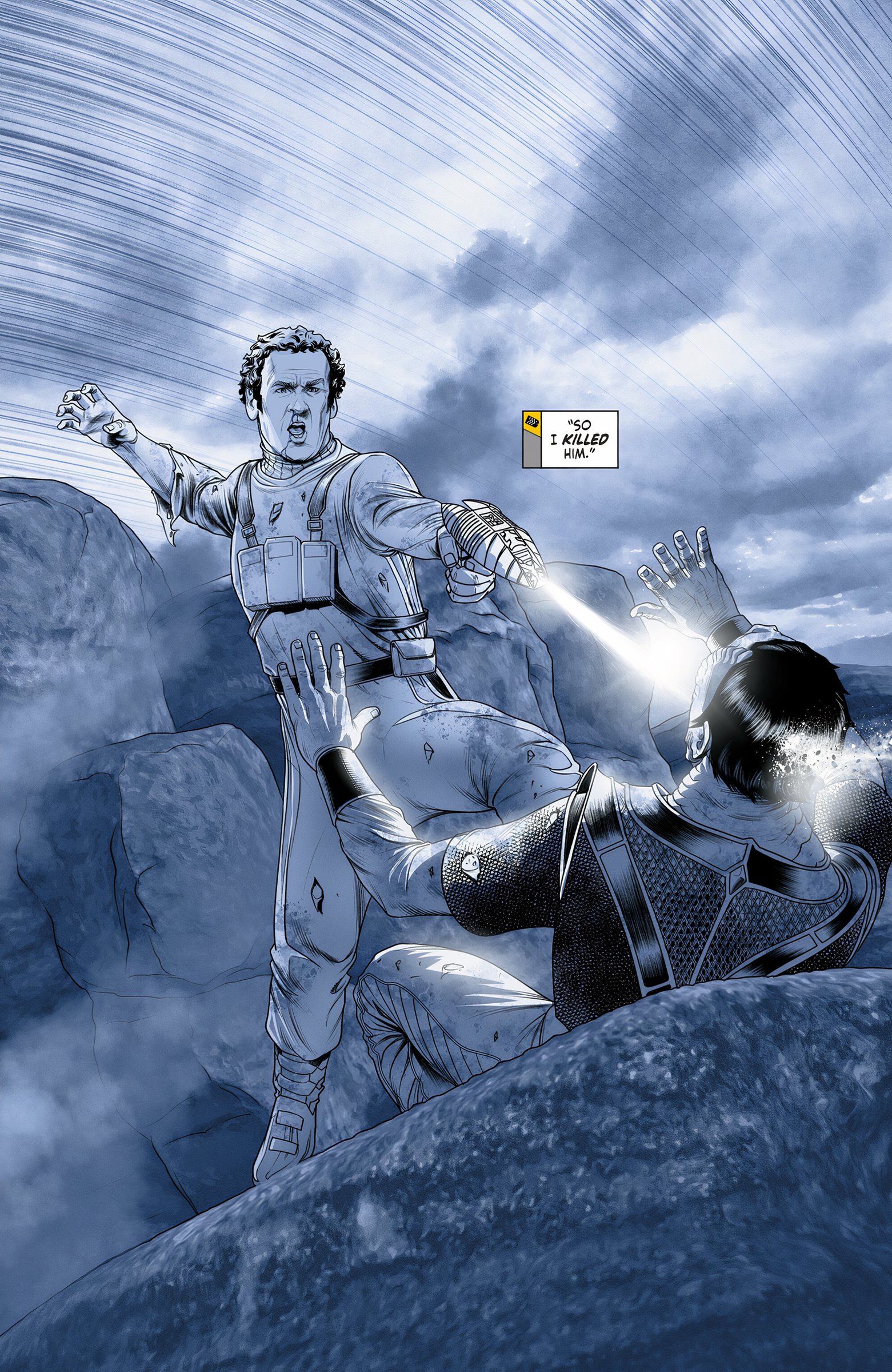 Shot of Chief O&rsquo;Brien firing a phaser through a Cardassian&rsquo;s head