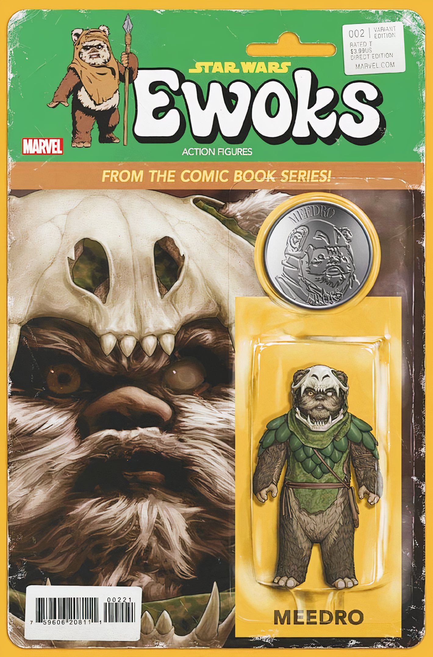 Portada variante de Star Wars Ewoks #2 con una versión de acción de Ewok Midro