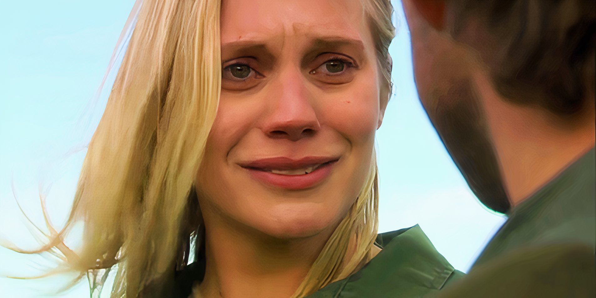 Starbuck saying a tearful goodbye to Lee in Battlestar Galactica finale