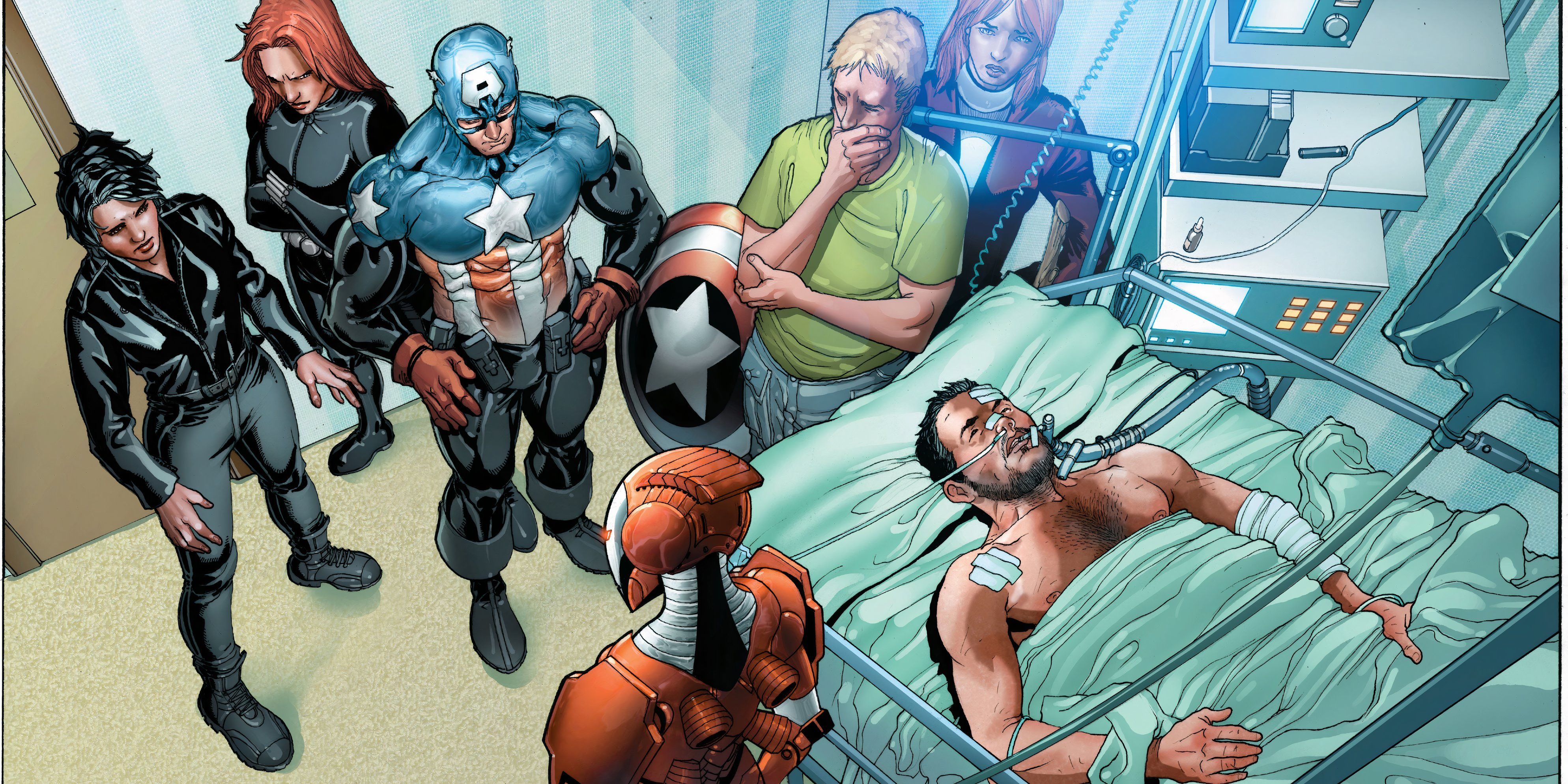 The Avengers visit Iron Man in the hospital