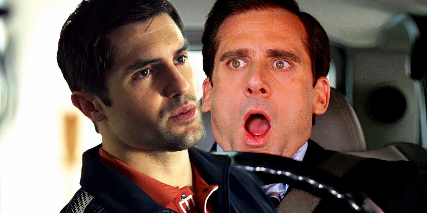 Steve Carell as Evan gasping behind the wheel of his car in Evan Almighty and Phil Dunster talking to someone in The Devil&rsquo;s Hour
