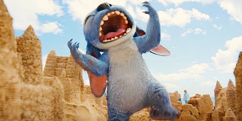 Stitch laughing in the live-action Lilo & Stitch