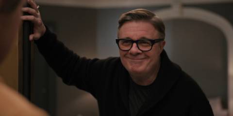 Teddy Dimas threatening Oliver in the lift in Only Murders in the Building