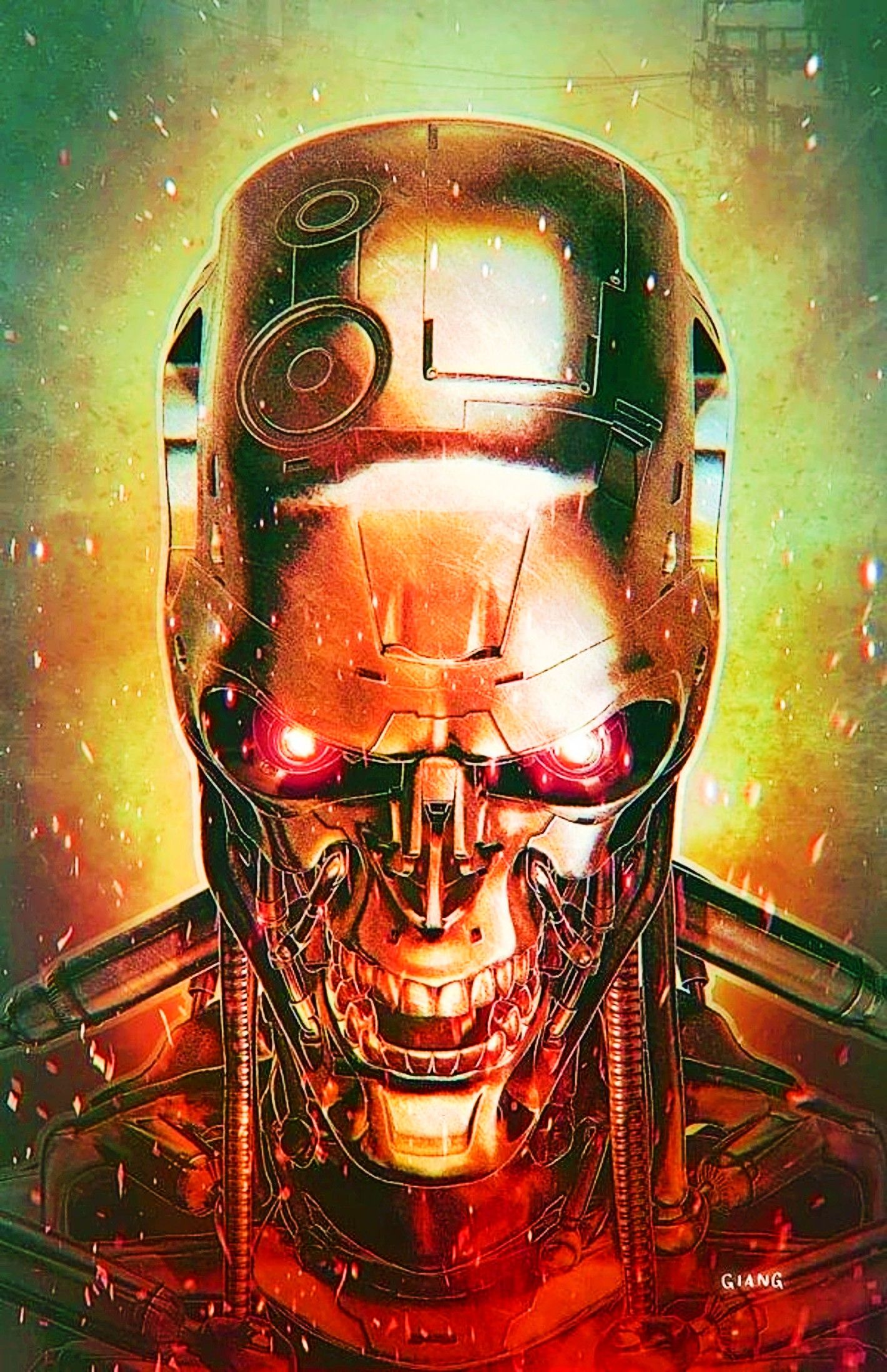 Terminator #1 variant cover by John Giang, the T-800 with a sinister grin on its face