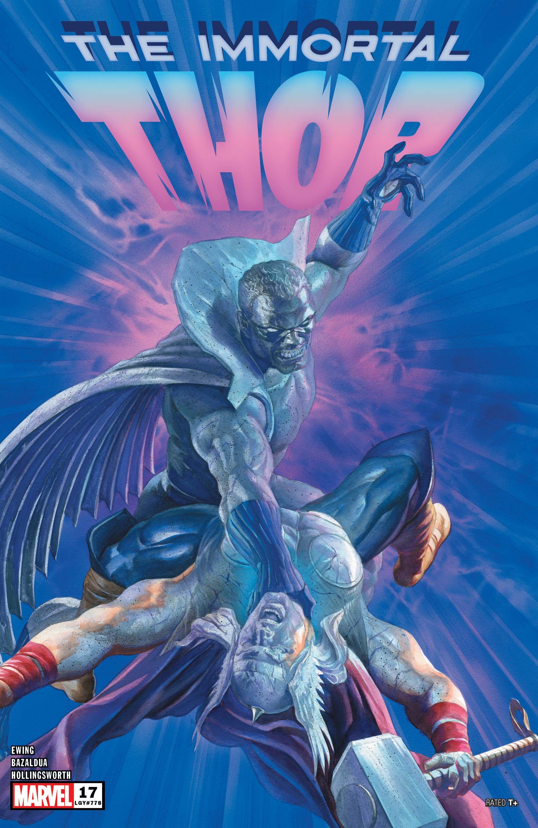 Portada de Thor Immortal #17, el enemigo agarra a Thor por el cuello.