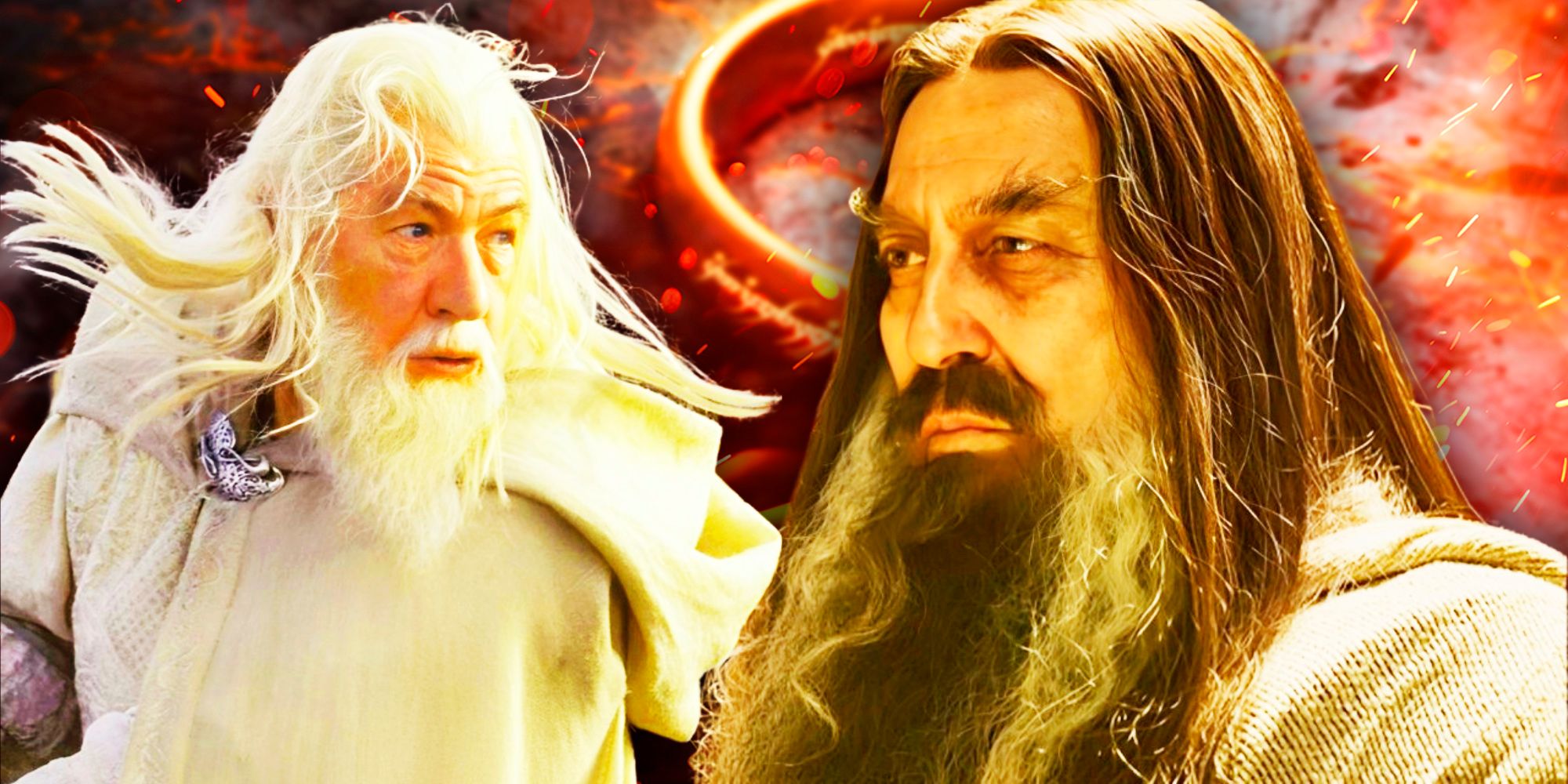 El Mago Oscuro de Rings of Power y Gandalf el Blanco de LOTR