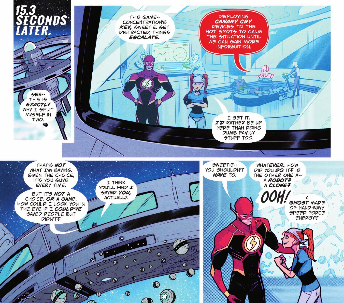 The Flash #15, Wally West reveals that it divided into two and Irey asks how he did it