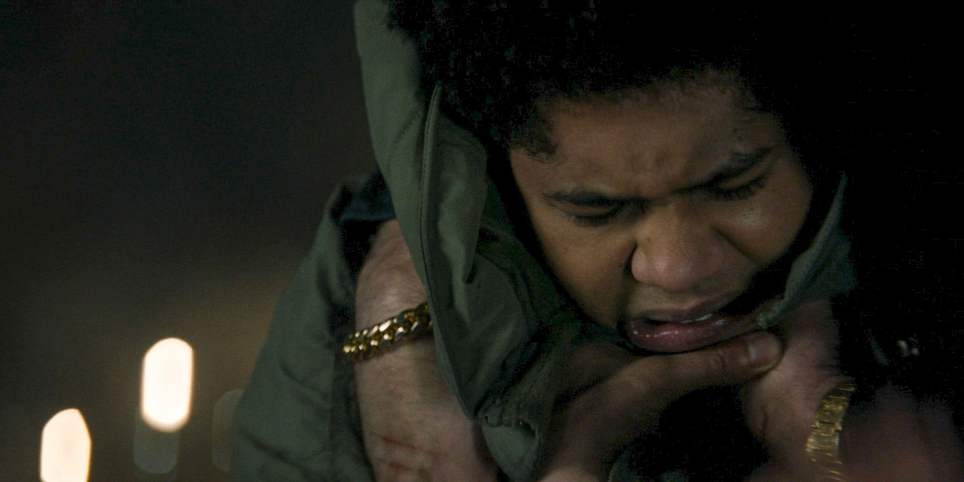 Victor (Rhenzy Feliz) being strangled by Oz in The Penguin Season 1 Ep 8