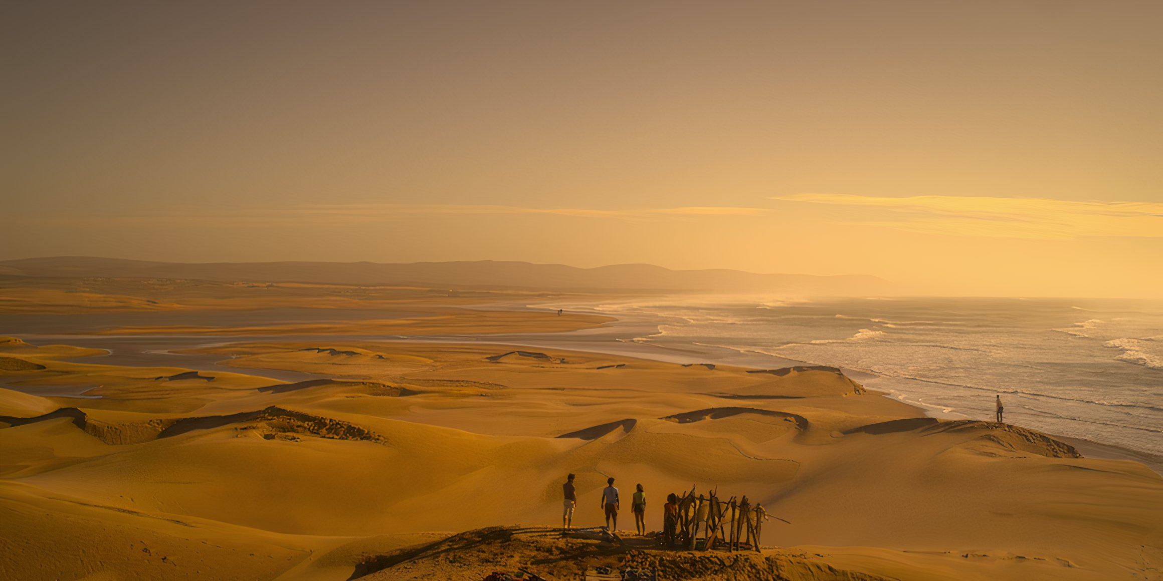 The Pogues on a desert beach in an overhead shot in Morocco in Outer Banks season 4