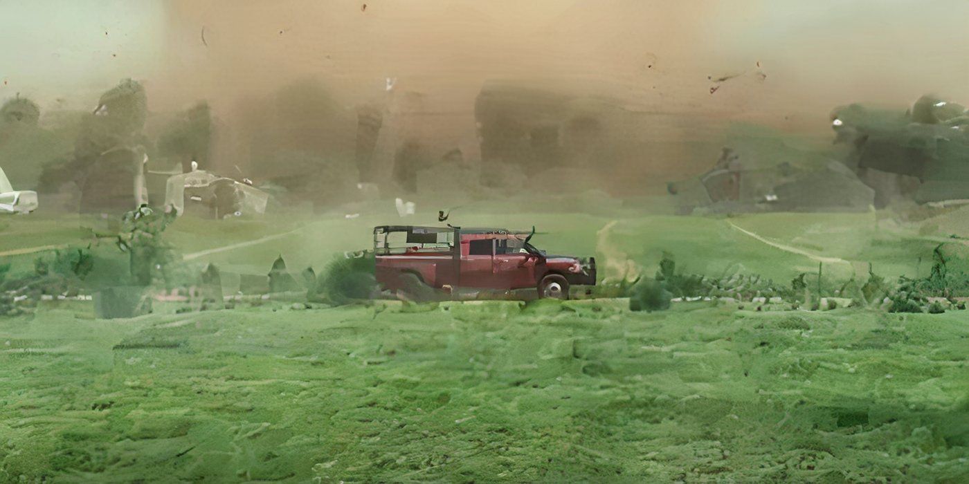 The red truck racing along in Twisters