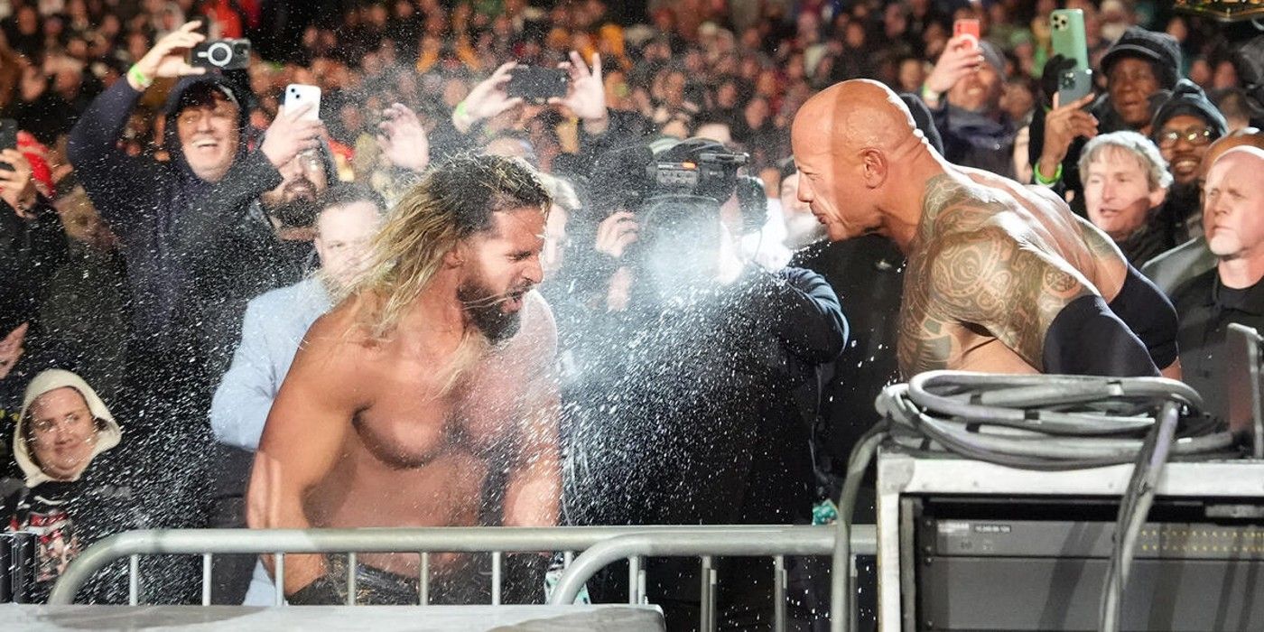 The Rock spits on Seth Rollins at WrestleMania 40