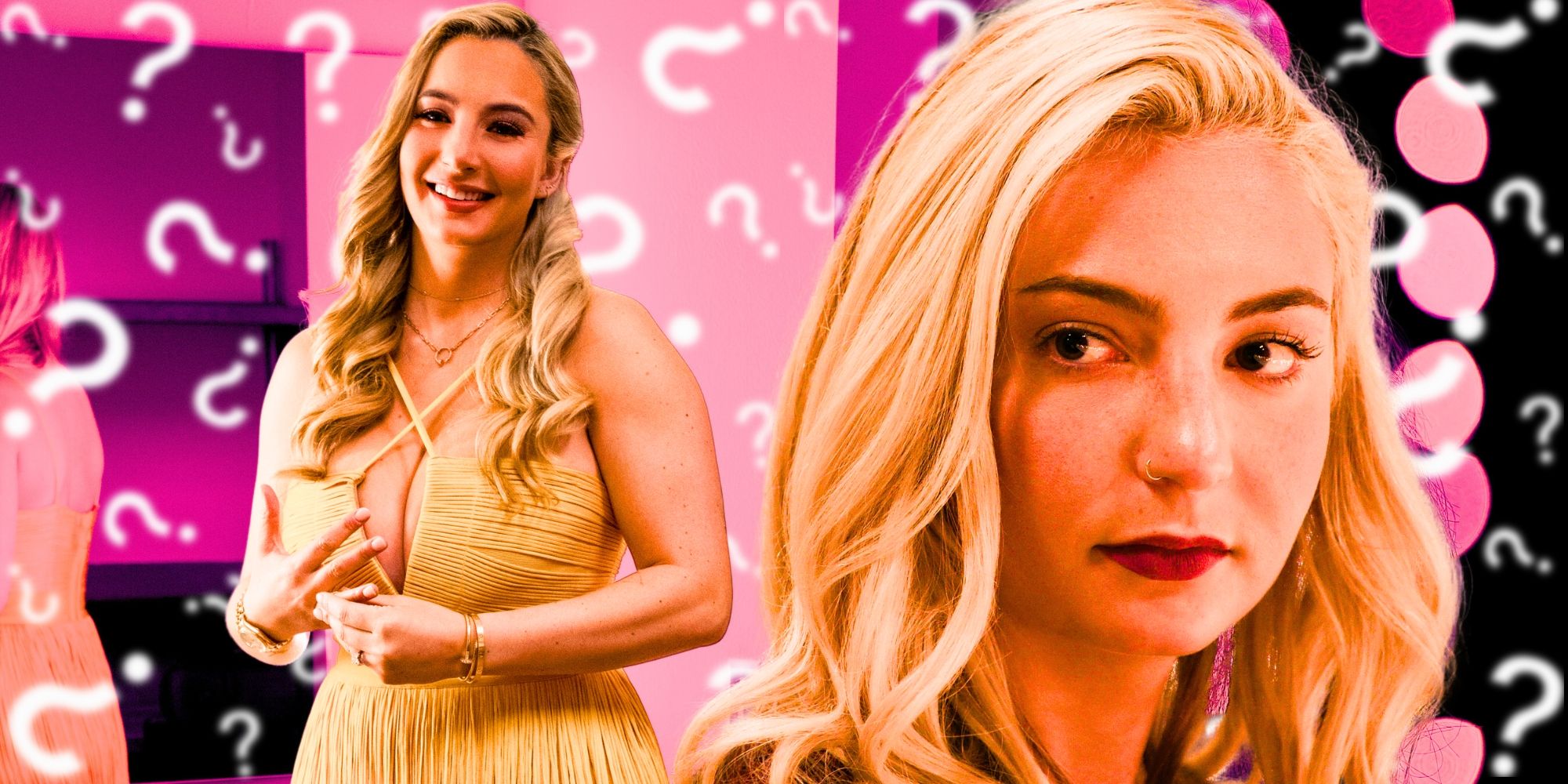 The Ultimatum Queer Love season 1 Lexi Goldberg in side by side images with question mark background