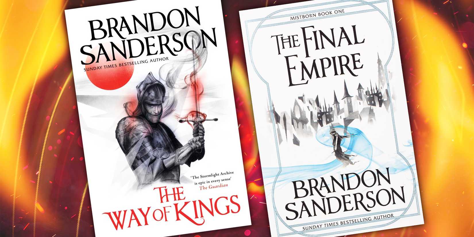 The U.K. covers of The Way of Kings and Mistborn: The Final Empire by Brandon Sanderson