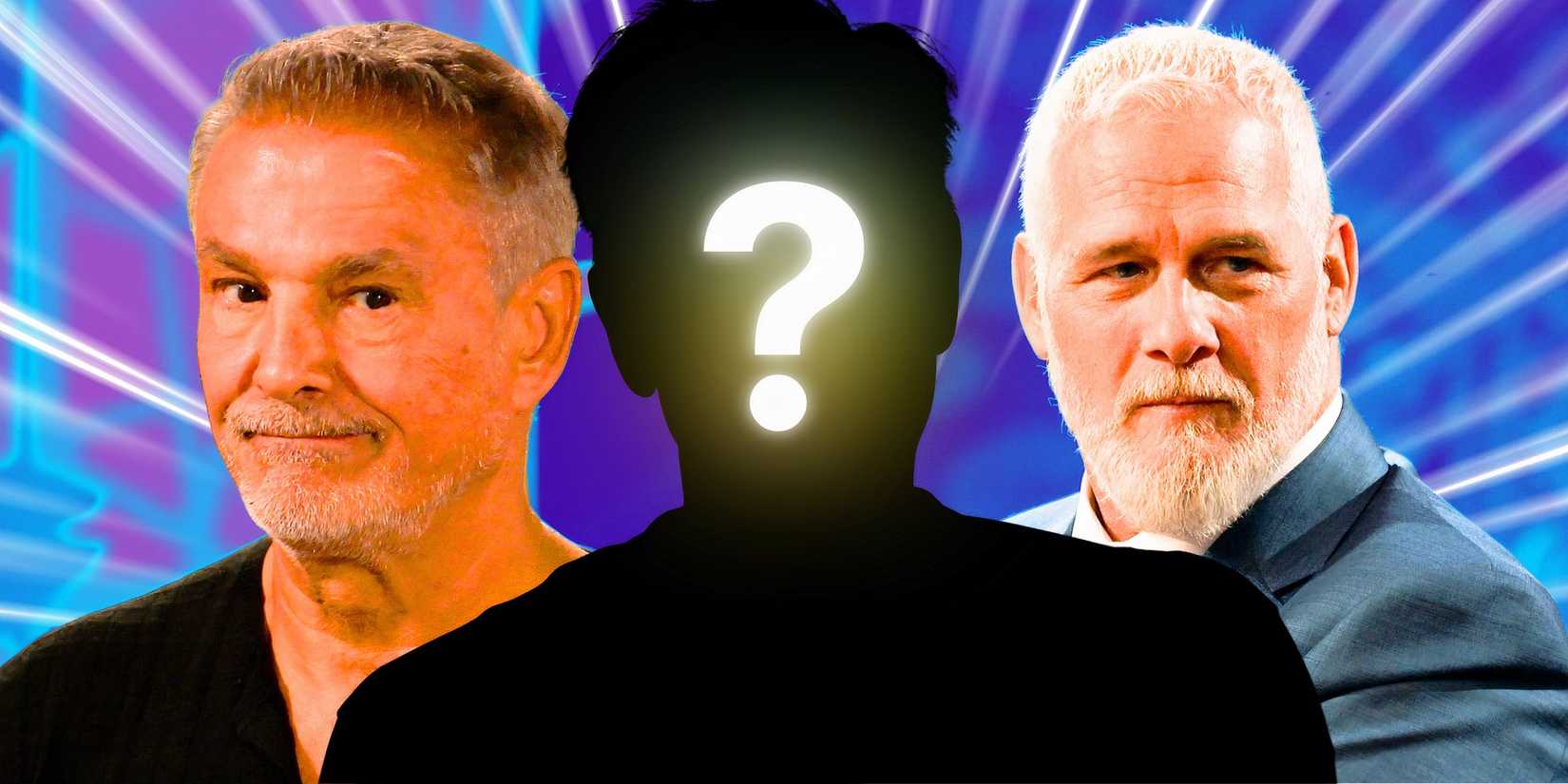 Pascal Ibgui and mark anderson looking worried from the golden bachelorette with a mystery man between them