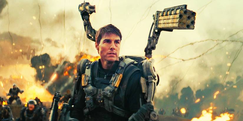Tom Cruise wearing battle armor as William Cage in Edge of Tomorrow