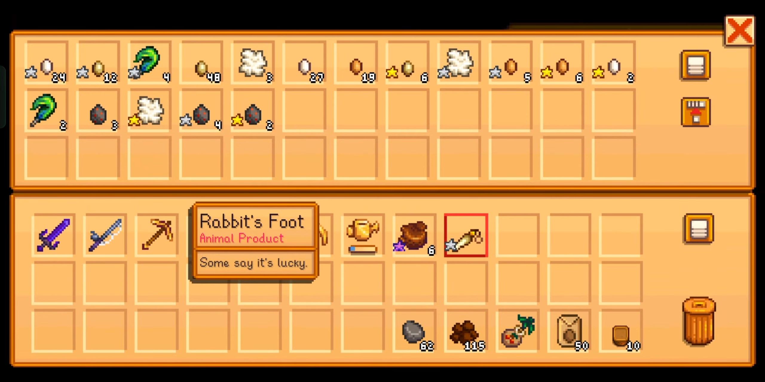 the Rabbit's Foot in the player inventory in Stardew Valley