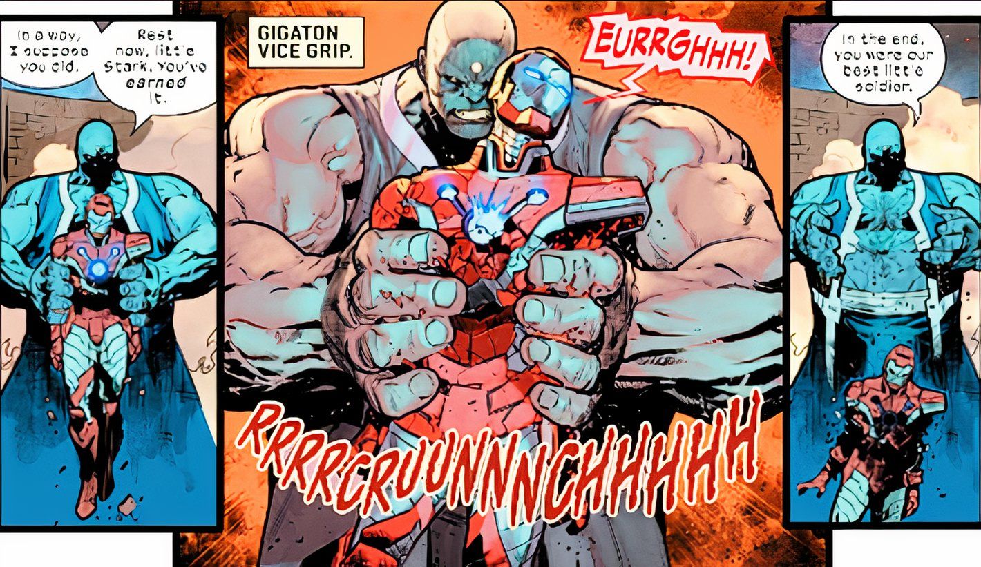 Ultimates #6, Hulk smashes Iron Lad in his suit