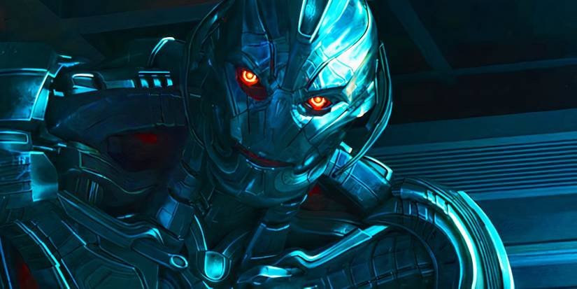 Ultron robot looking menacing in Avengers Age of Ultron
