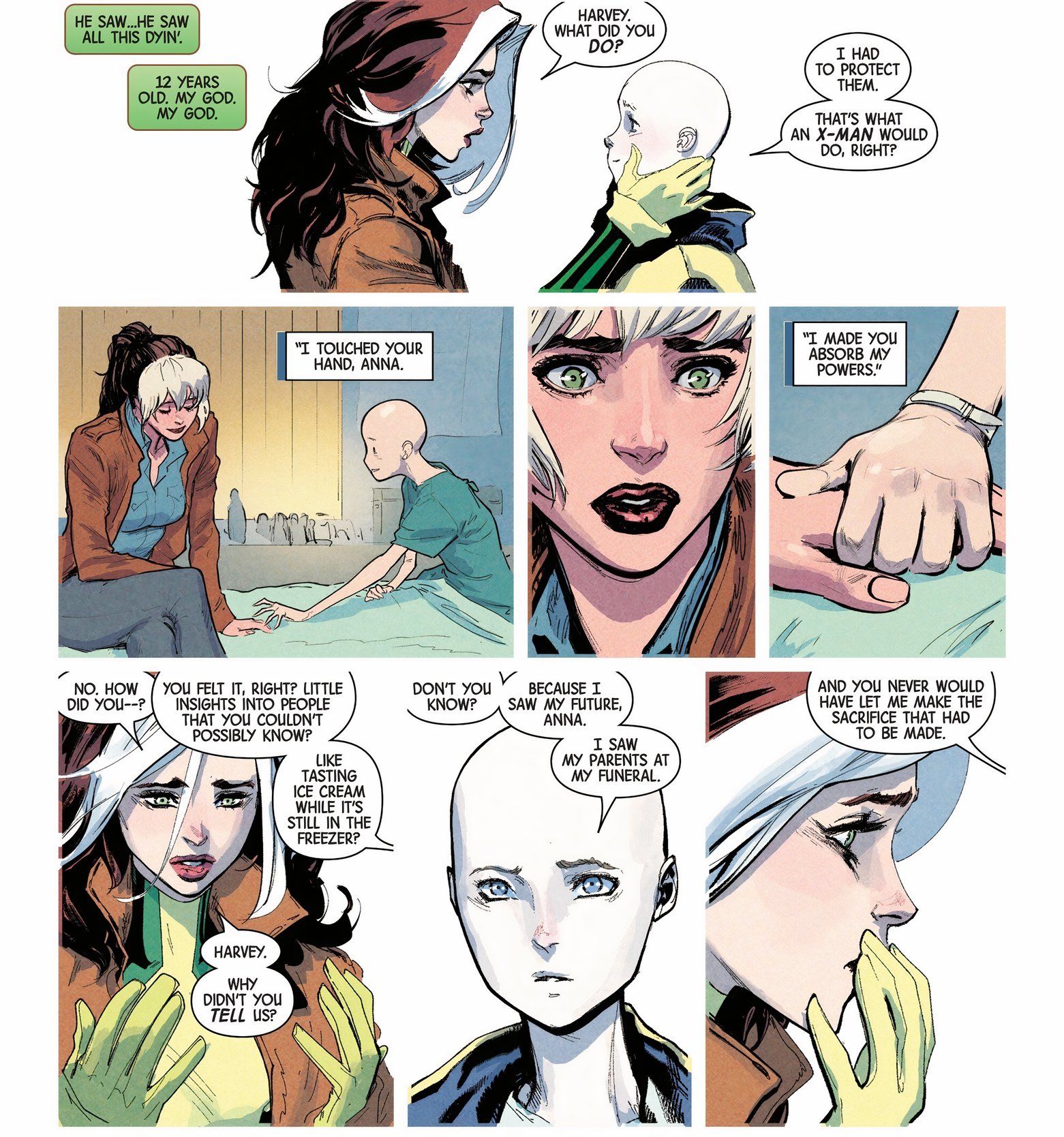 Uncanny X-Men #5; Rogue talks to Harvey after she absorbs his powers