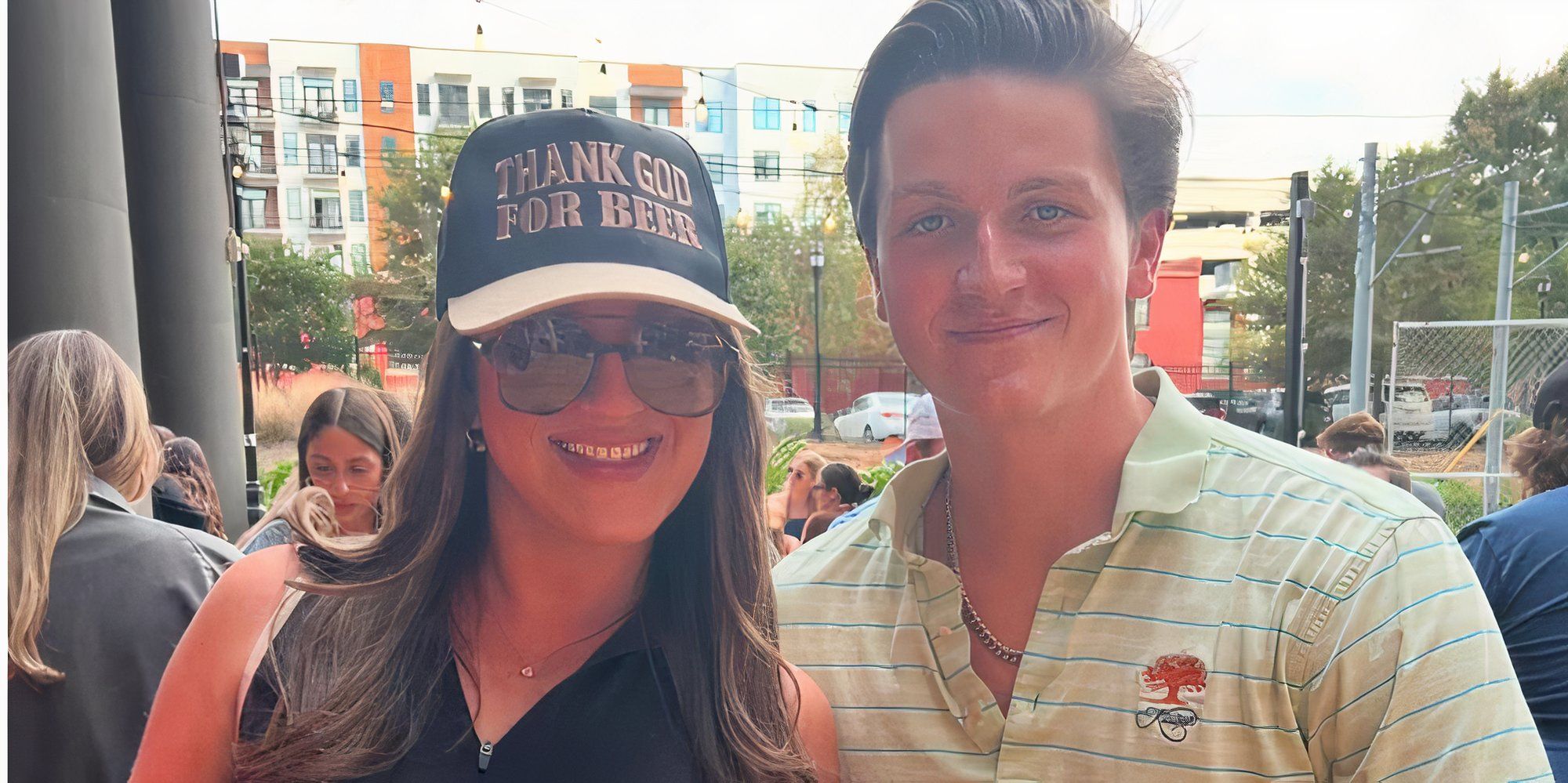 The golden bachelorette taylor chapple and tyler chapple at an outdoor bar smiling