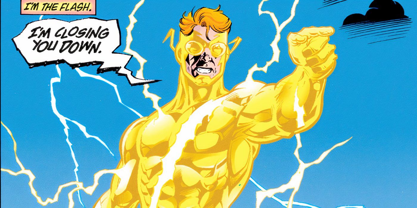 Painel de quadrinhos: Wally West Flash em seu traje amarelo Speed ​​​​Force feito de pura energia