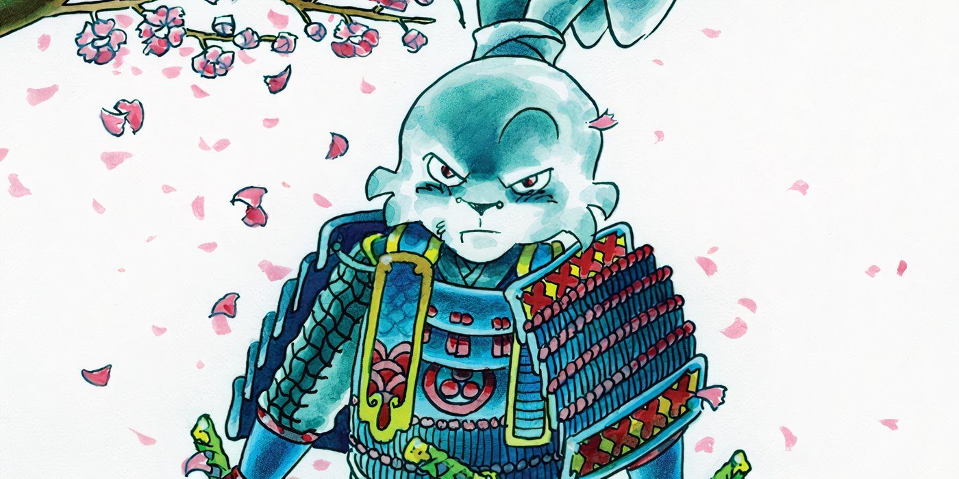 Usagi Yojimbo sozinho em armadura de samurai.