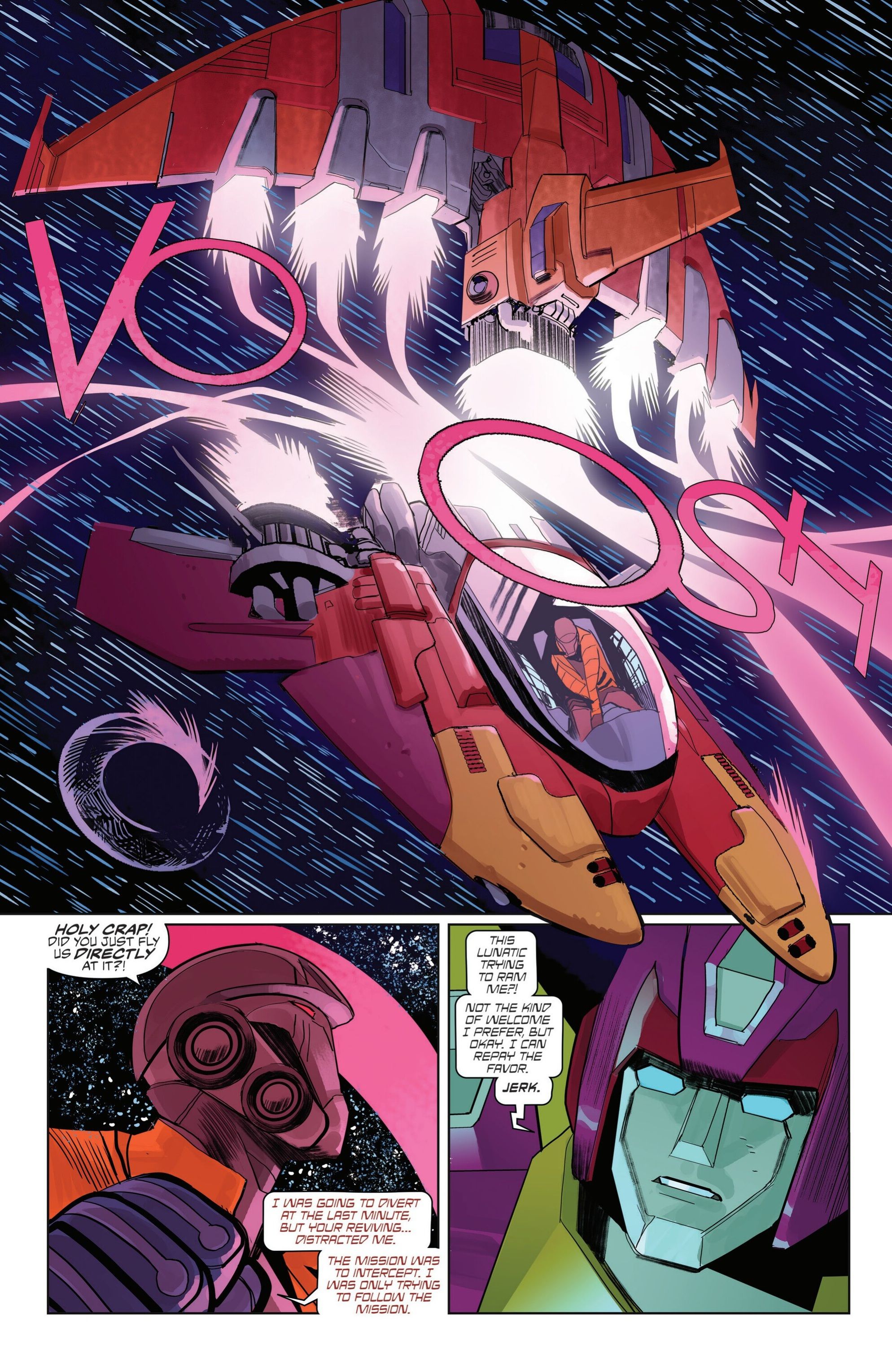 Comic book page: Darak dogfights with Hot Rod