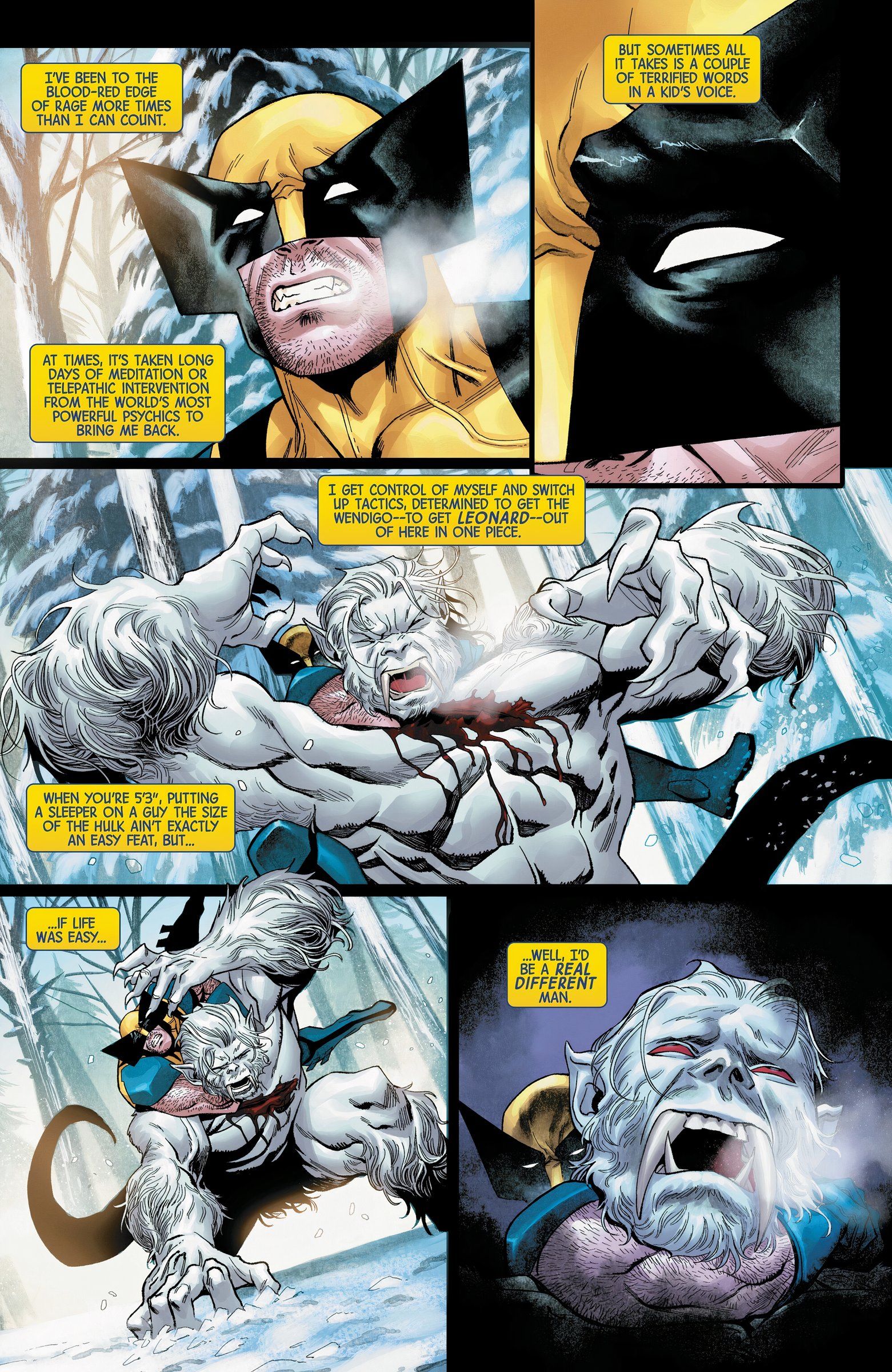 Wolverine sufoca Wendigo na neve