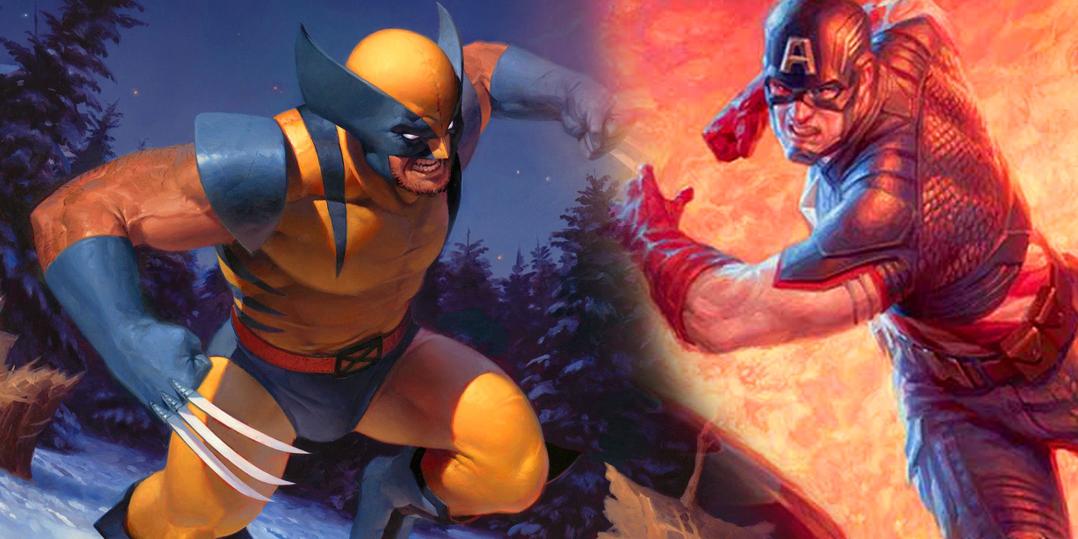 Wolverine and Captain America MtG Collab art.