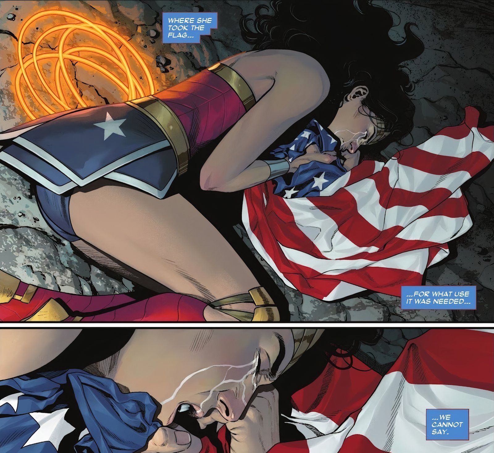 Wonder Woman #14 llora ante la bandera