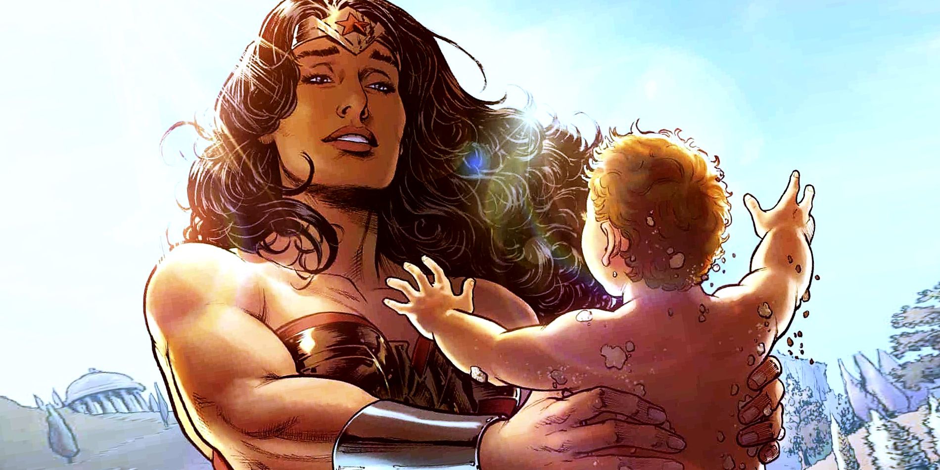 Wonder Woman Holding Her Baby in Cover Art by Nicola Scott