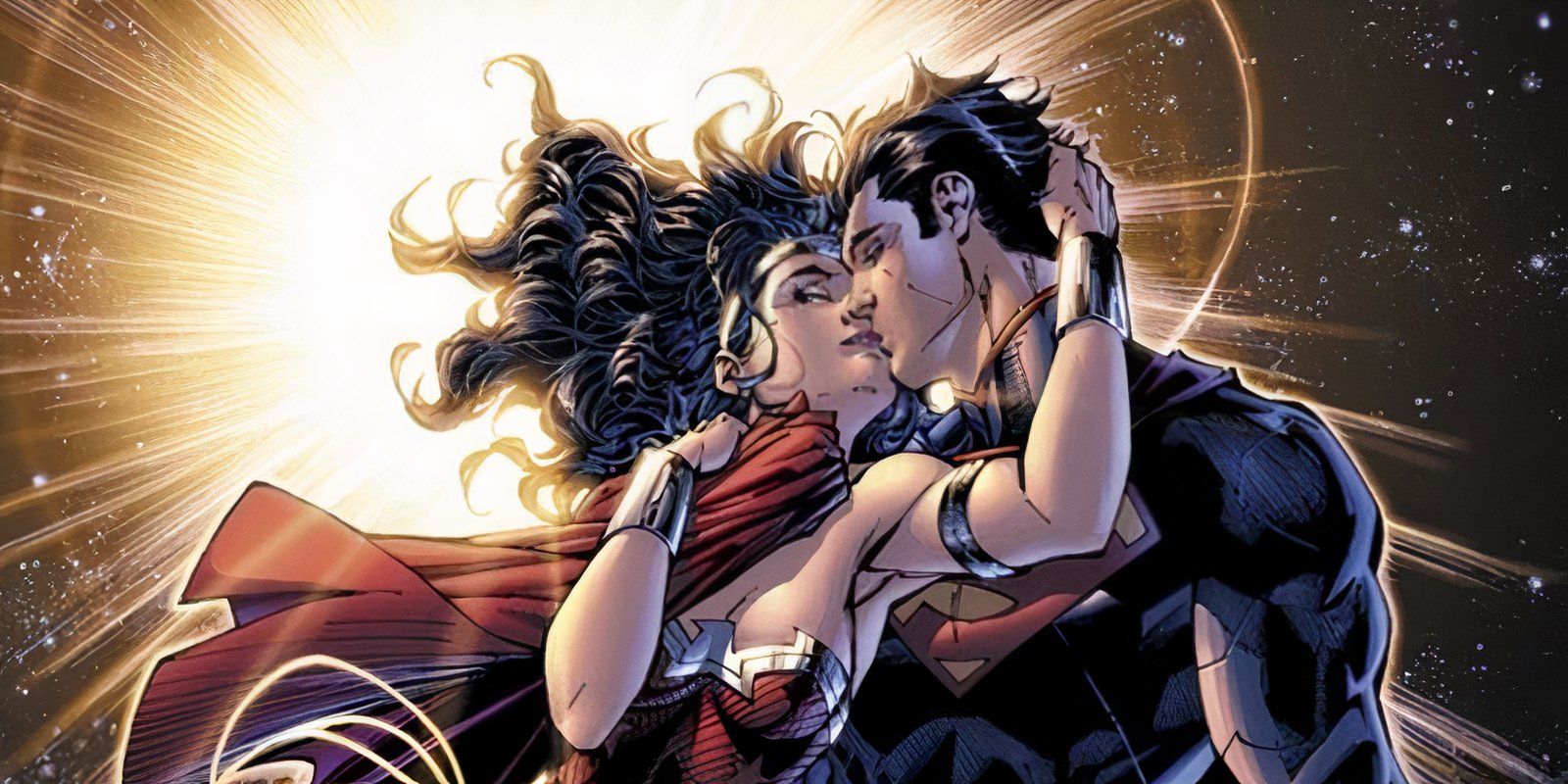 Wonder Woman Superman Kissing cover art Jim Lee feature