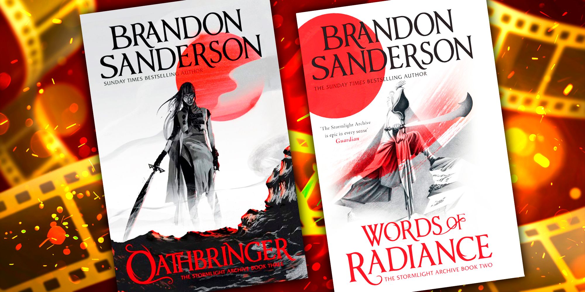 Portadas de Words of Radiance y Oathbringer con tiras de película de fondo