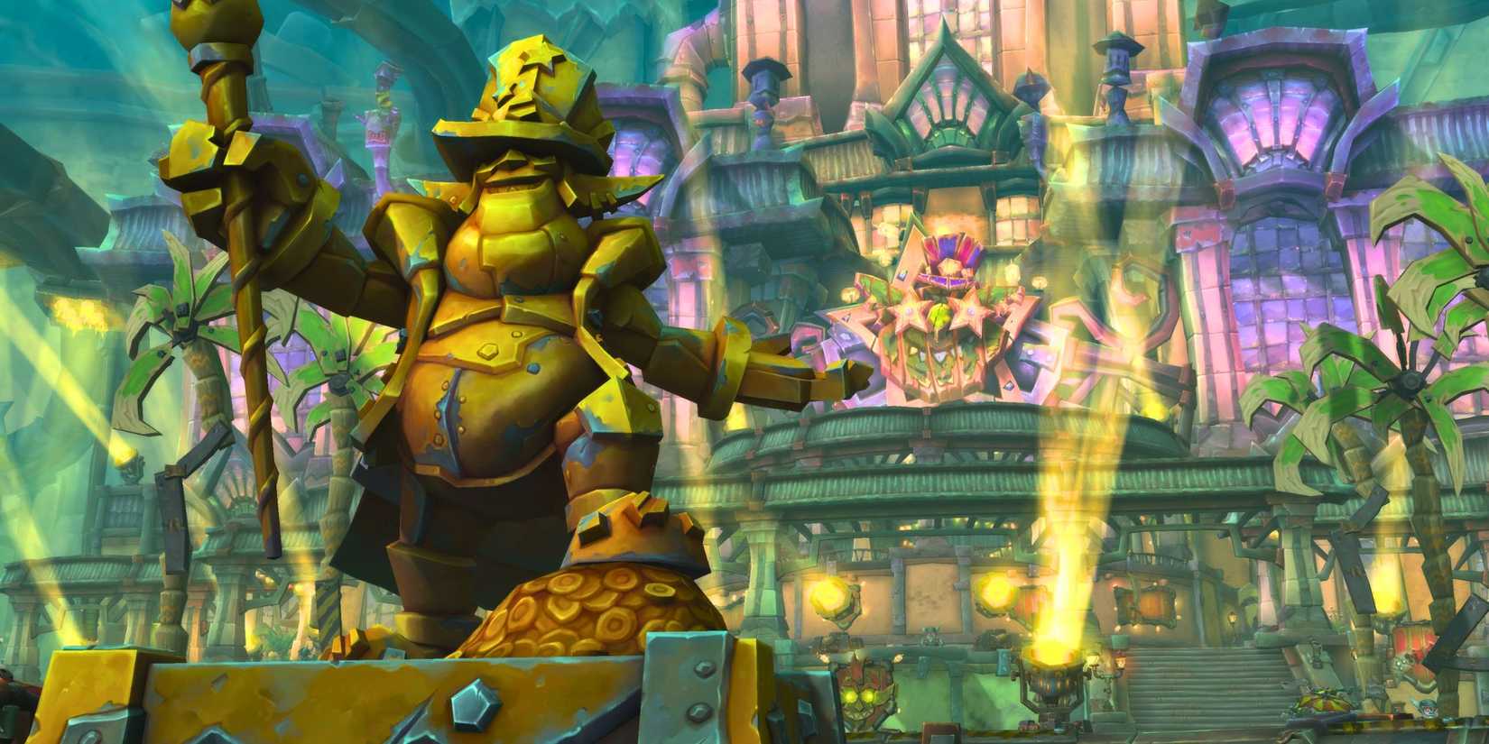 World of Warcraft The War Within image from the Undermined update with a golden statue of a goblin cartel leader