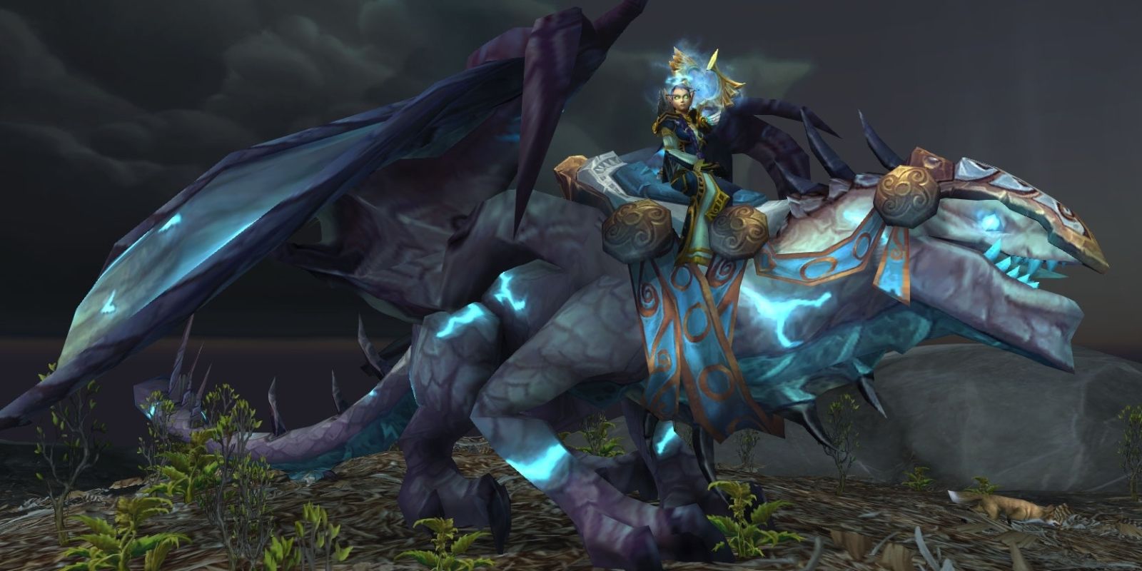 A WOW player riding the Drake of the North Wind.