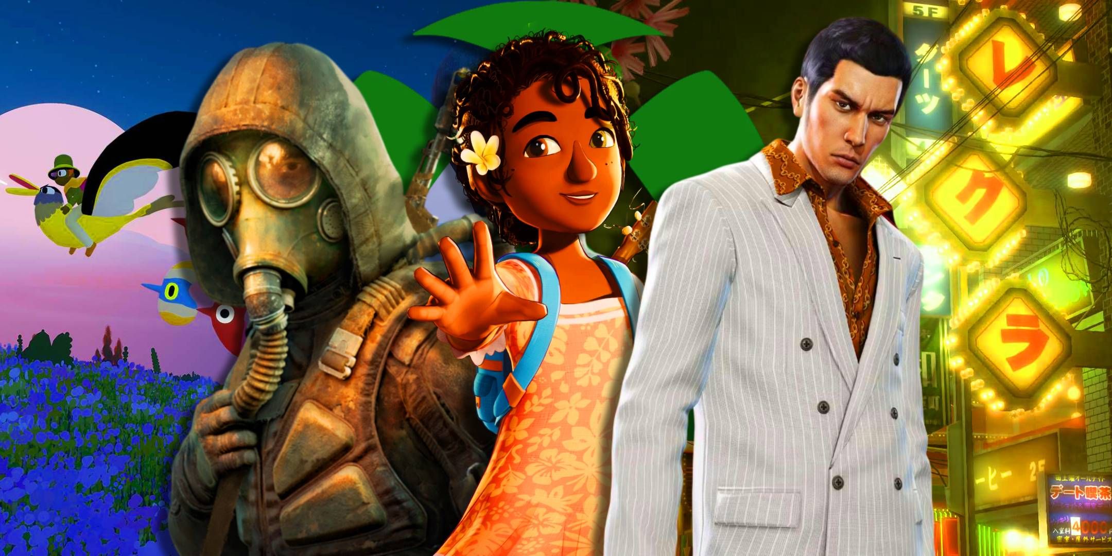 Skif from STALKER 2 on the left, Tchia from Tchia in the middle and Kiryu from Yakuza 0 on the right.
