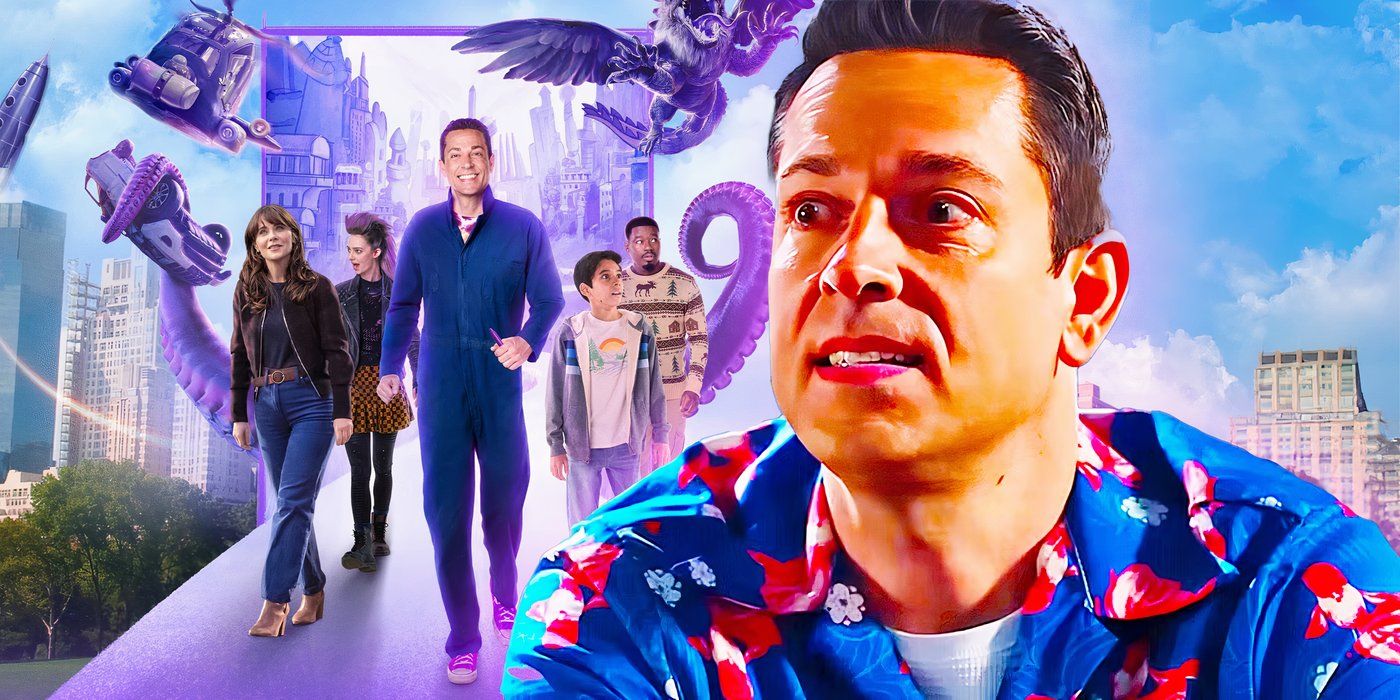 Foto Zachary Levi yang telah diedit di samping poster Harold dan Purple Crayon.