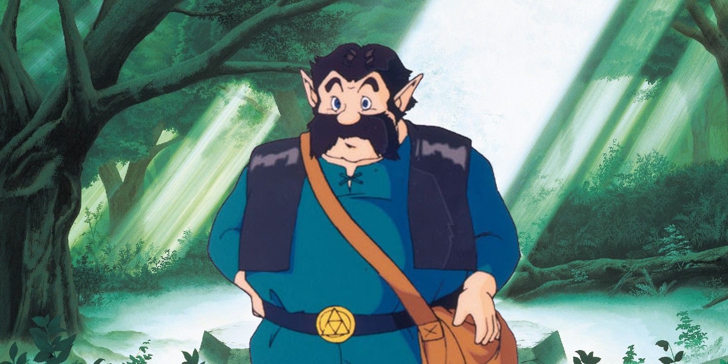 Art of Link&rsquo;s Uncle from The Legend of Zelda: A Link to the Past with an image of the Master Sword&rsquo;s forest grove behind him.