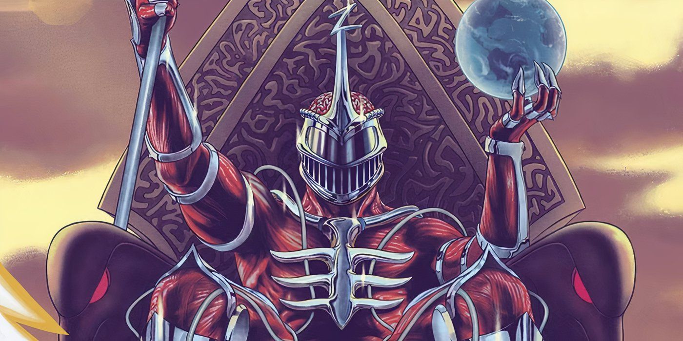 Lord Zedd se sienta sobre los Power Rangers.