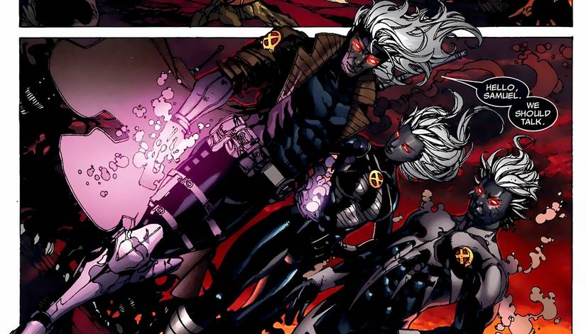 Gambit mind-controlling the X-Men as the Horseman of Death.