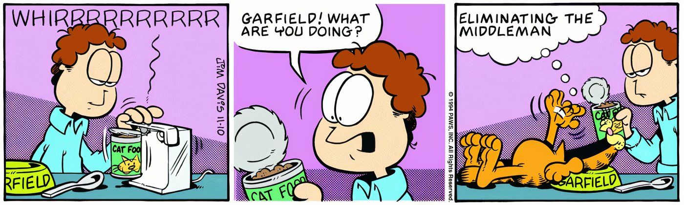 Garfield telling Jon to put cat food directly in his mouth.