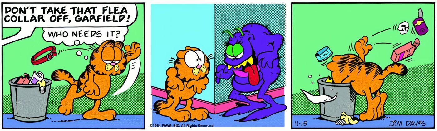 Garfield getting scared by a giant flea.