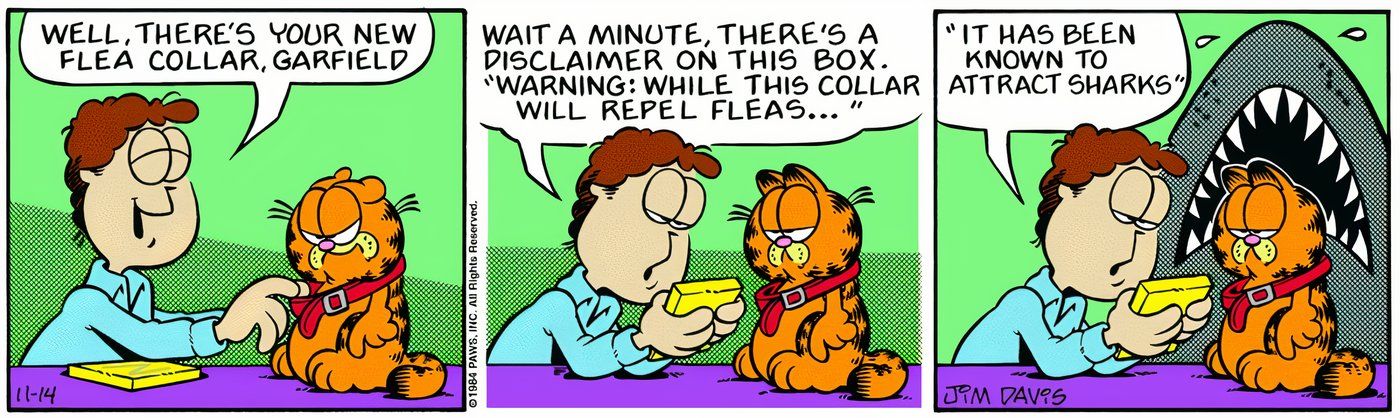 Garfield being attacked by a shark inside Jon's house.