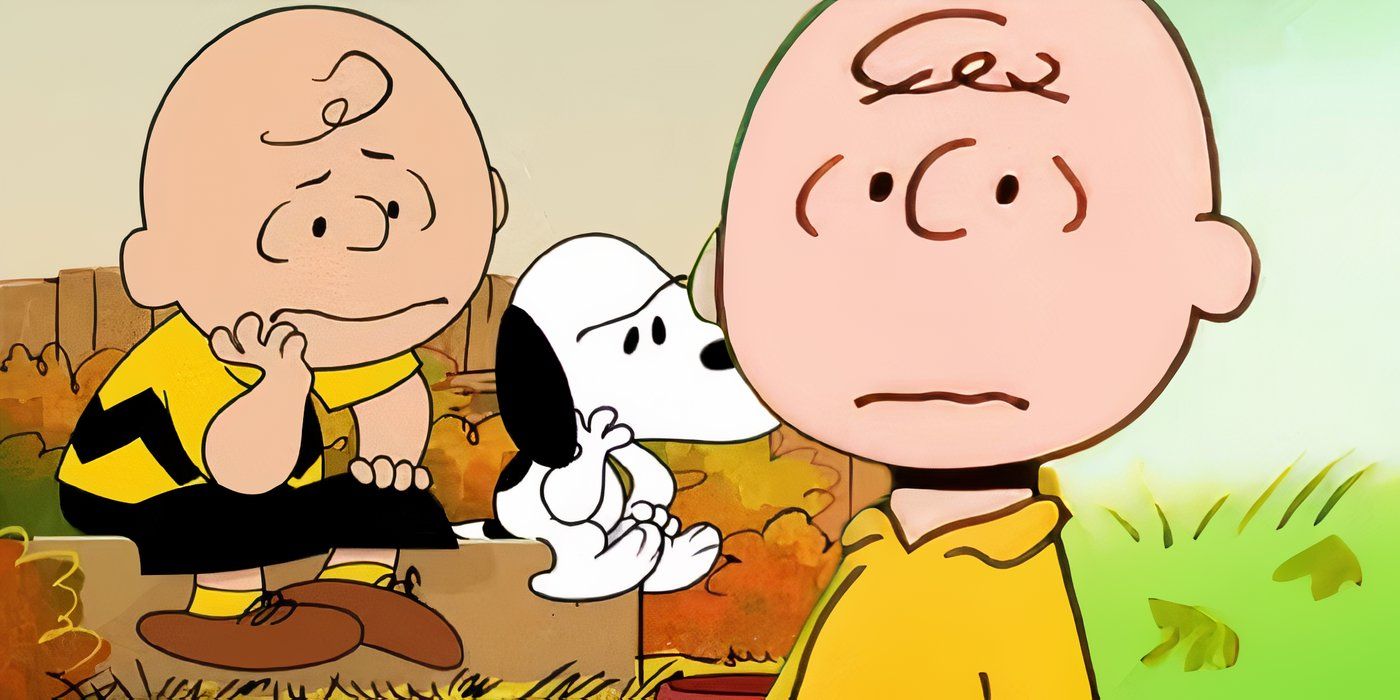 Charlie Brown and Snoopy looking sad.