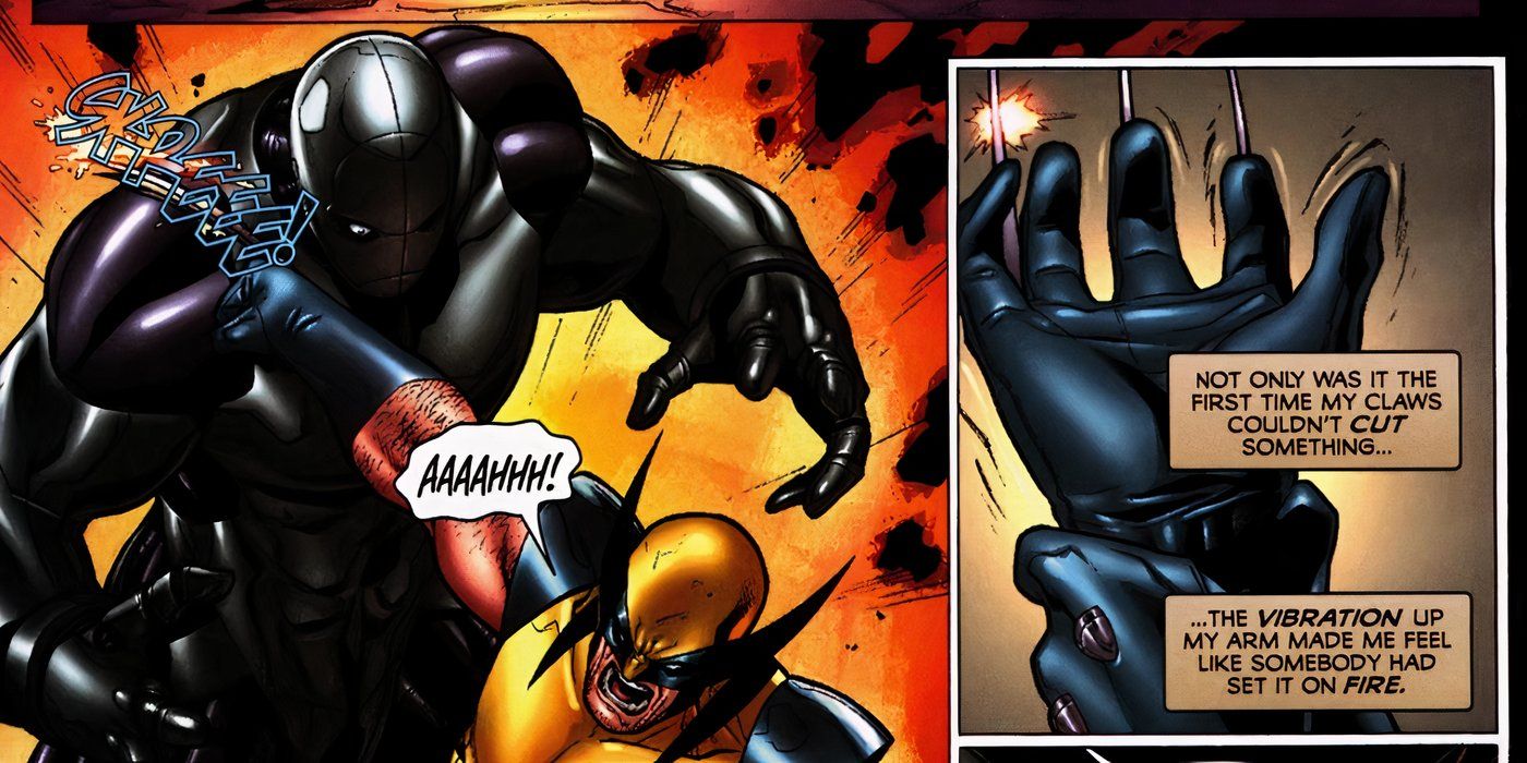 Wolverine fighting Citadel, a man with an adamantium exoskeleton.