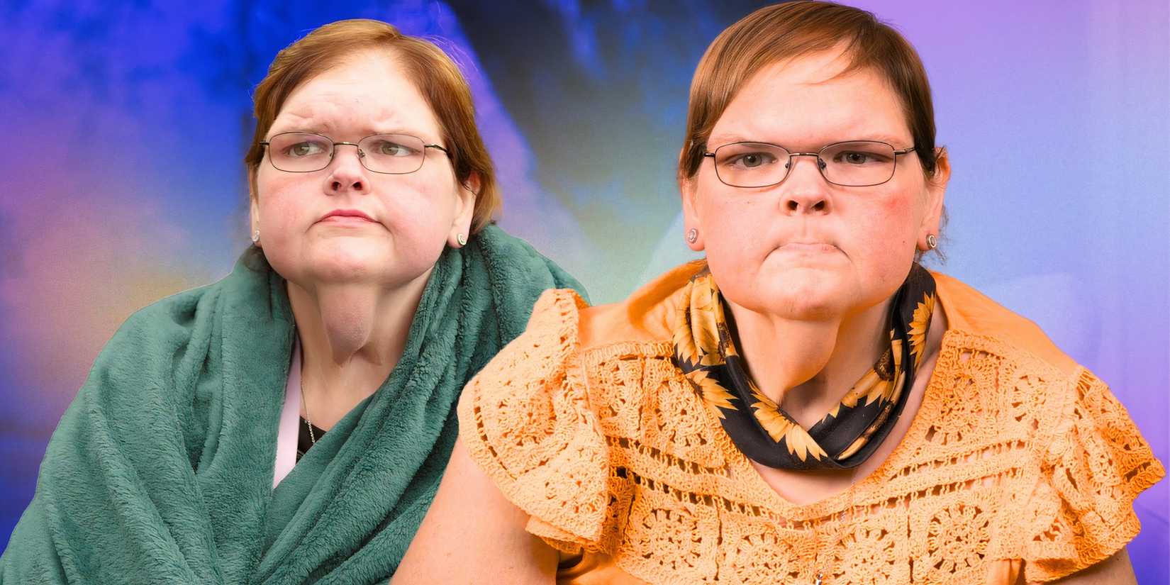 montage of 1000-Lb Sisters Tammy Slaton split image looking stressed