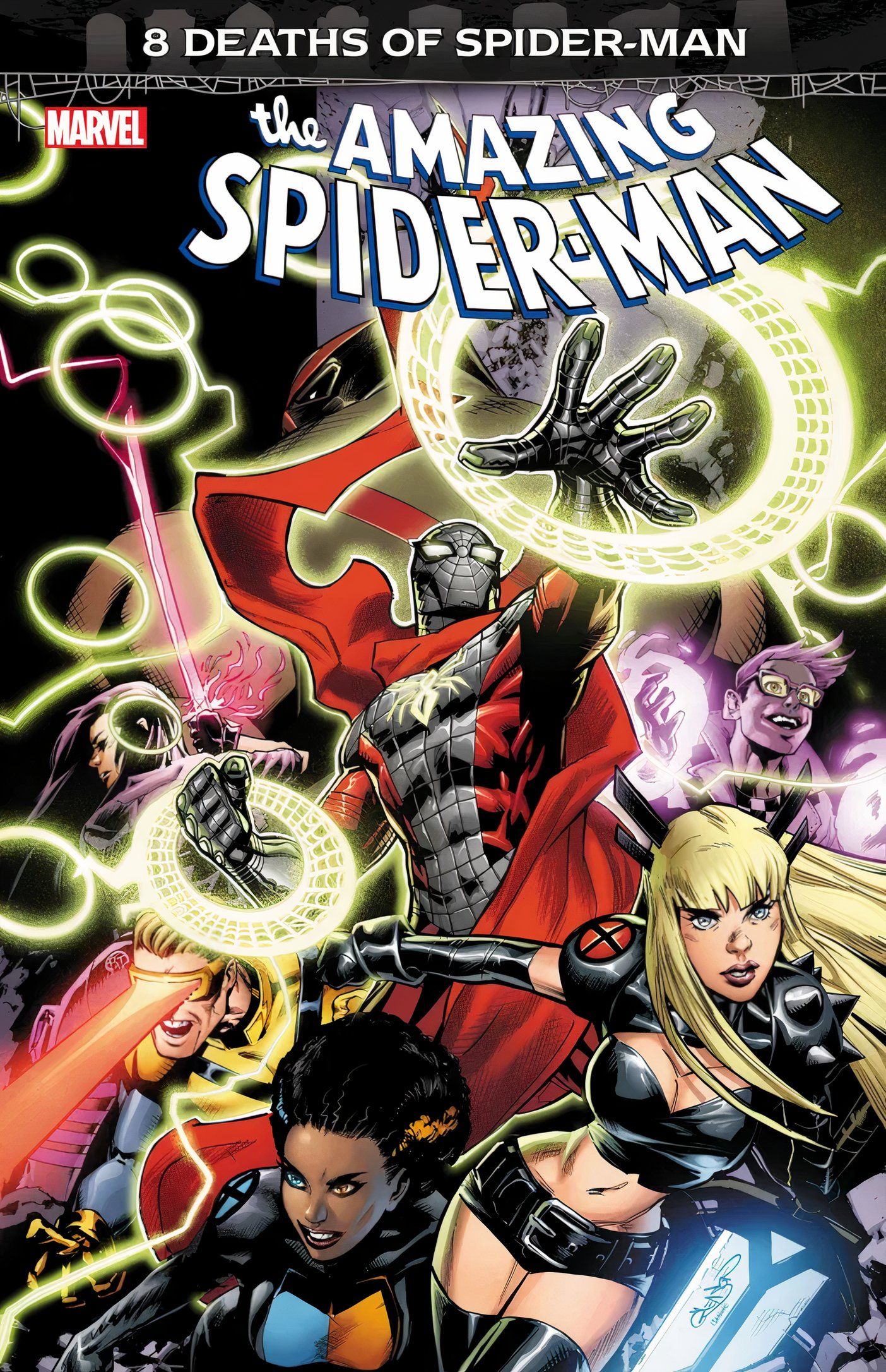 Comic book cover: Spider-Man fights alongside X-Men character.