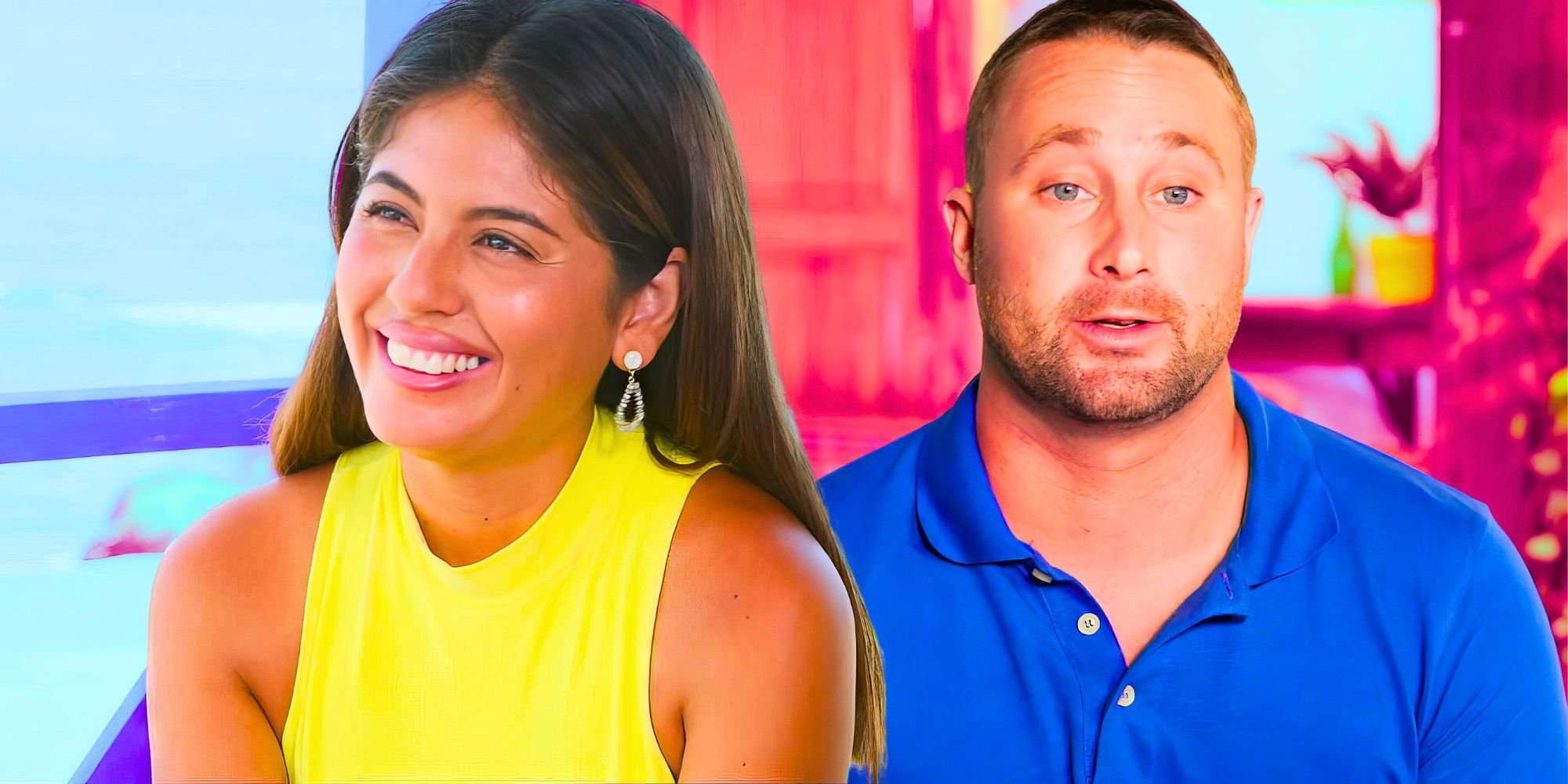 90 Day Fiancé’s Corey Rathgeber looks surprised &amp; Evelin Villegas smiles.