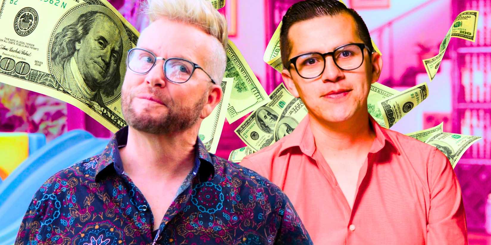 90 Day Fiancé’s Kenny Niedermeier & Armando Rubio in front of falling money.